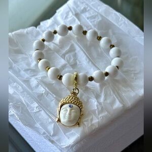 White and Gold Buddha Charm Bracelet
